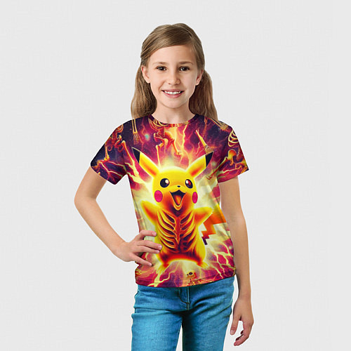 Детская футболка Огненный Пикачу среди скелетов - нейроарт / 3D-принт – фото 5