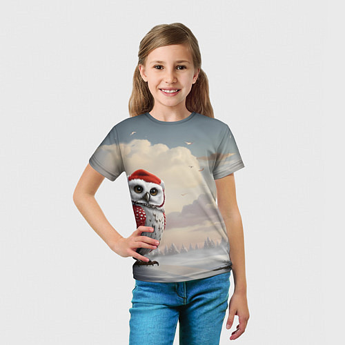 Детская футболка Сова на фоне зимнего леса / 3D-принт – фото 5