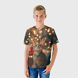 Футболка детская Котик с новогодними рожками, цвет: 3D-принт — фото 2