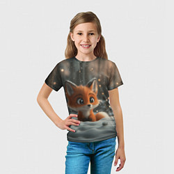 Футболка детская Лисичка удивляется снегу, цвет: 3D-принт — фото 2