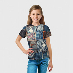 Футболка детская Аниме пэчворк деним, цвет: 3D-принт — фото 2