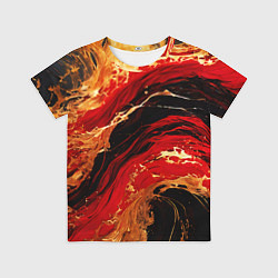 Футболка детская Красно-золотые брызги на чёрном фоне, цвет: 3D-принт