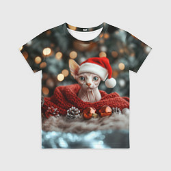 Футболка детская Новогодний кот сфинкс, цвет: 3D-принт
