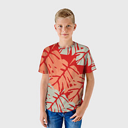 Футболка детская Отпечатки монстеры на красном, цвет: 3D-принт — фото 2
