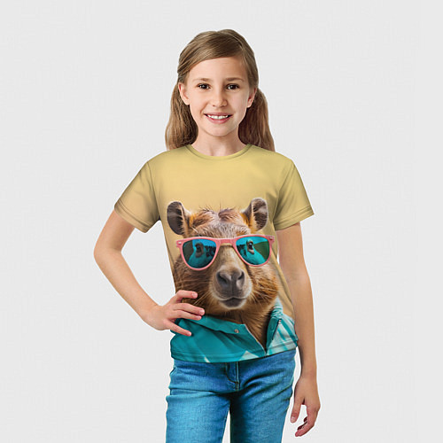 Детская футболка Модная капибара в отпуске / 3D-принт – фото 5