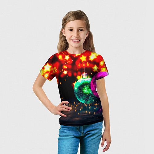 Детская футболка Новогоднее свечение игрушек / 3D-принт – фото 5