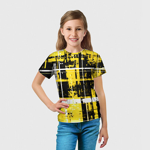 Детская футболка Жёлто-белый гранж на чёрном фоне / 3D-принт – фото 5