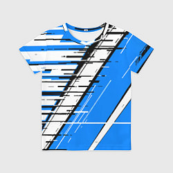 Футболка детская Чёрно-белые глитч полосы на синем фоне, цвет: 3D-принт