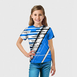 Футболка детская Чёрно-белые глитч полосы на синем фоне, цвет: 3D-принт — фото 2