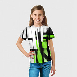 Футболка детская Чёрно-зелёные вертикальные и горизонтальные полосы, цвет: 3D-принт — фото 2