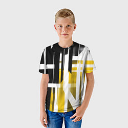 Футболка детская Чёрно-жёлтые вертикальные и горизонтальные полосы, цвет: 3D-принт — фото 2