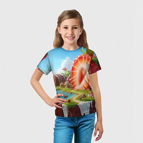 Детская футболка Клубничная планета - нейроарт фантазия / 3D-принт – фото 5