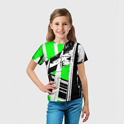 Футболка детская Чёрно-белые абстрактные линии на зелёном фоне, цвет: 3D-принт — фото 2