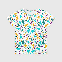 Футболка детская Бирюзовые желтые треугольники на белом, цвет: 3D-принт