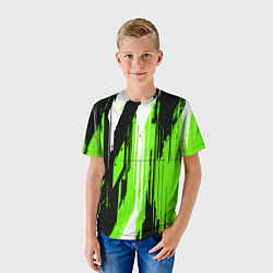 Футболка детская Вертикальные чёрно-белые линии на зелёном фоне, цвет: 3D-принт — фото 2