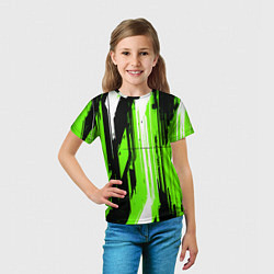 Футболка детская Вертикальные чёрно-белые линии на зелёном фоне, цвет: 3D-принт — фото 2