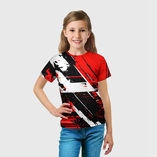 Детская футболка Diagonal black and white stripes on a red backgrou / 3D-принт – фото 5
