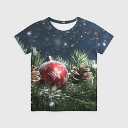 Футболка детская Новогодний шар и шишка, цвет: 3D-принт