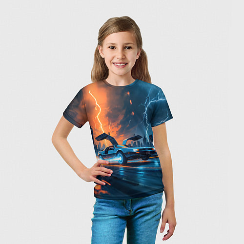 Детская футболка Автомобиль и ночные молнии / 3D-принт – фото 5