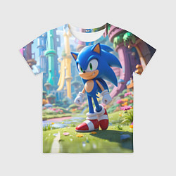 Футболка детская Соник на зеленой лужайке, цвет: 3D-принт