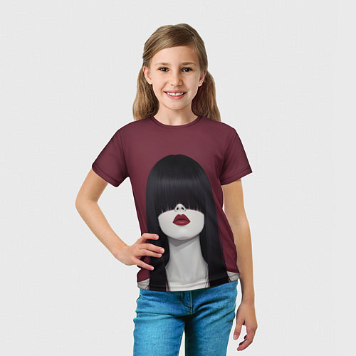 Детская футболка Поп арт девушка на бордовом / 3D-принт – фото 5