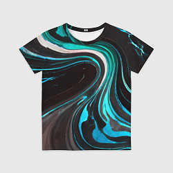 Футболка детская Волнистые бело-голубые линии на чёрном фоне, цвет: 3D-принт