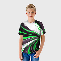 Футболка детская Волнистые чёрно-зелёные линии на белом фоне, цвет: 3D-принт — фото 2