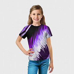 Футболка детская Бело-фиолетовые острые полосы на чёрном фоне, цвет: 3D-принт — фото 2