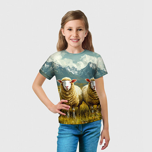 Детская футболка Четыри овцы в горах / 3D-принт – фото 5