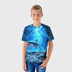 Футболка детская Акула и разряд молнии, цвет: 3D-принт — фото 2