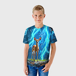 Футболка детская Олененок в разрядах молний, цвет: 3D-принт — фото 2