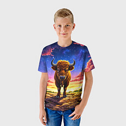 Футболка детская Буйвол в звездной ночи, цвет: 3D-принт — фото 2