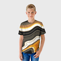 Футболка детская Волнистые чёрно-жёлтые полосы на белом фоне, цвет: 3D-принт — фото 2