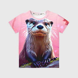 Футболка детская Выдра в розовом цвете, цвет: 3D-принт
