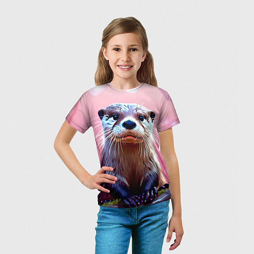 Детская футболка Выдра в розовом цвете / 3D-принт – фото 5