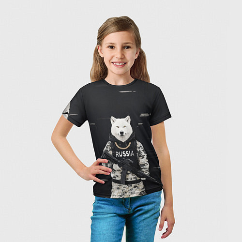 Детская футболка Волк с автоматом и золотой цепью / 3D-принт – фото 5