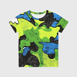 Футболка детская Зелено-синий абстрактный камуфляж, цвет: 3D-принт