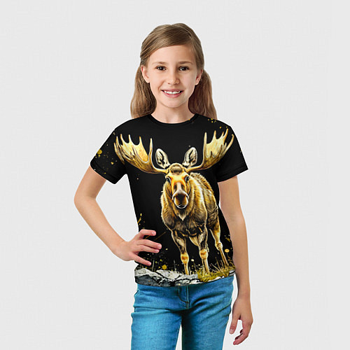 Детская футболка Лось на черном / 3D-принт – фото 5