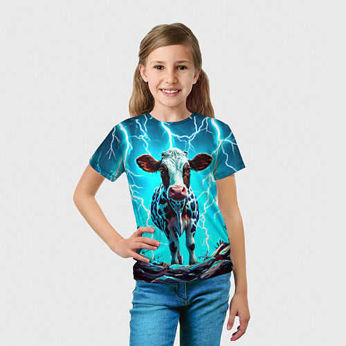 Детская футболка Корова в разрядах молнии / 3D-принт – фото 5