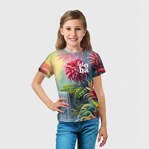 Детская футболка Гавайские тропические цветы - алоха / 3D-принт – фото 5