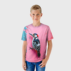 Футболка детская Дятел на розовой стене, цвет: 3D-принт — фото 2
