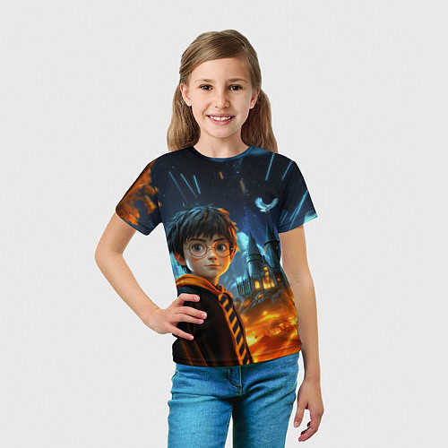 Детская футболка Гарри Поттер на фоне огня / 3D-принт – фото 5