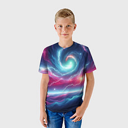 Футболка детская Spiral neon galaxy - ai art fantasy, цвет: 3D-принт — фото 2
