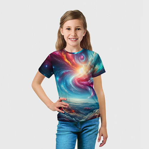 Детская футболка Fantastic neon space landscape - ai art fantasy / 3D-принт – фото 5