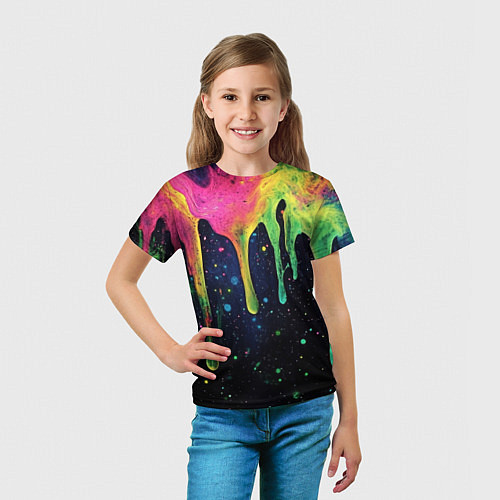 Детская футболка Разноцветные потеки краски / 3D-принт – фото 5