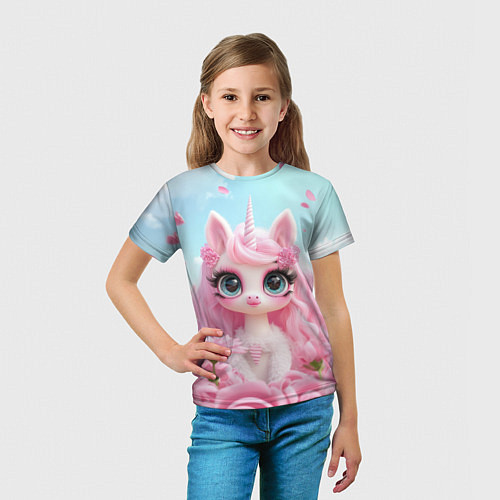 Детская футболка Единорог в цветочном поле / 3D-принт – фото 5