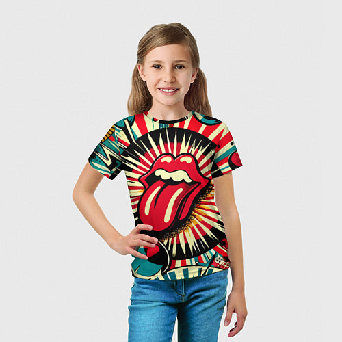 Детская футболка Logo of the Rolling Stones - pop art / 3D-принт – фото 5