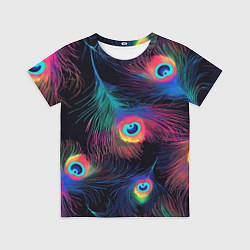 Футболка детская Павлиньи перья - разные оттенки, цвет: 3D-принт