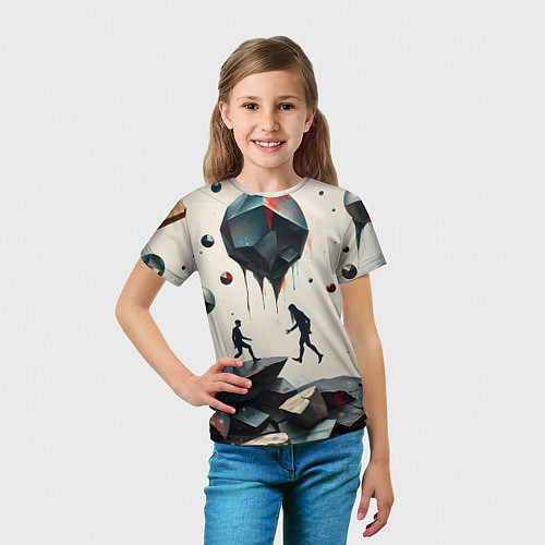 Детская футболка Сюрреалистичные люди и камни / 3D-принт – фото 5