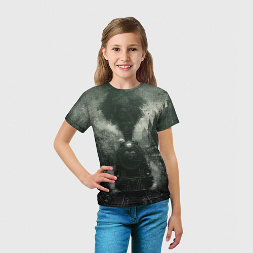 Детская футболка Ретро иллюстрация паровоза / 3D-принт – фото 5